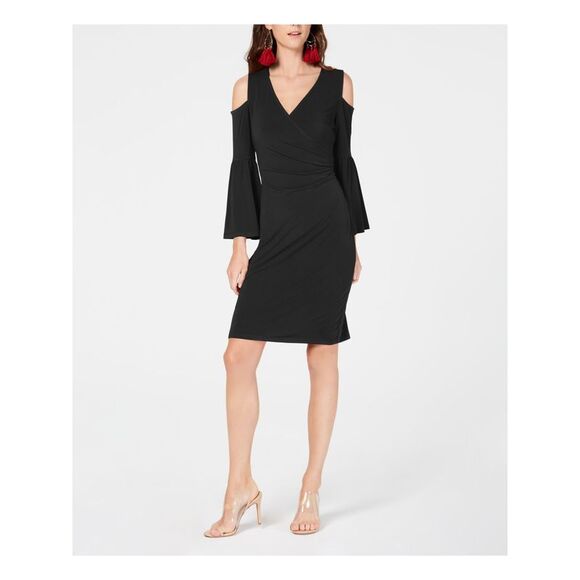 INC Dresses & Skirts - INC Womens Black 3/4 Sleeve V Neck Above The Knee Sheath Evening Dress Size: XS